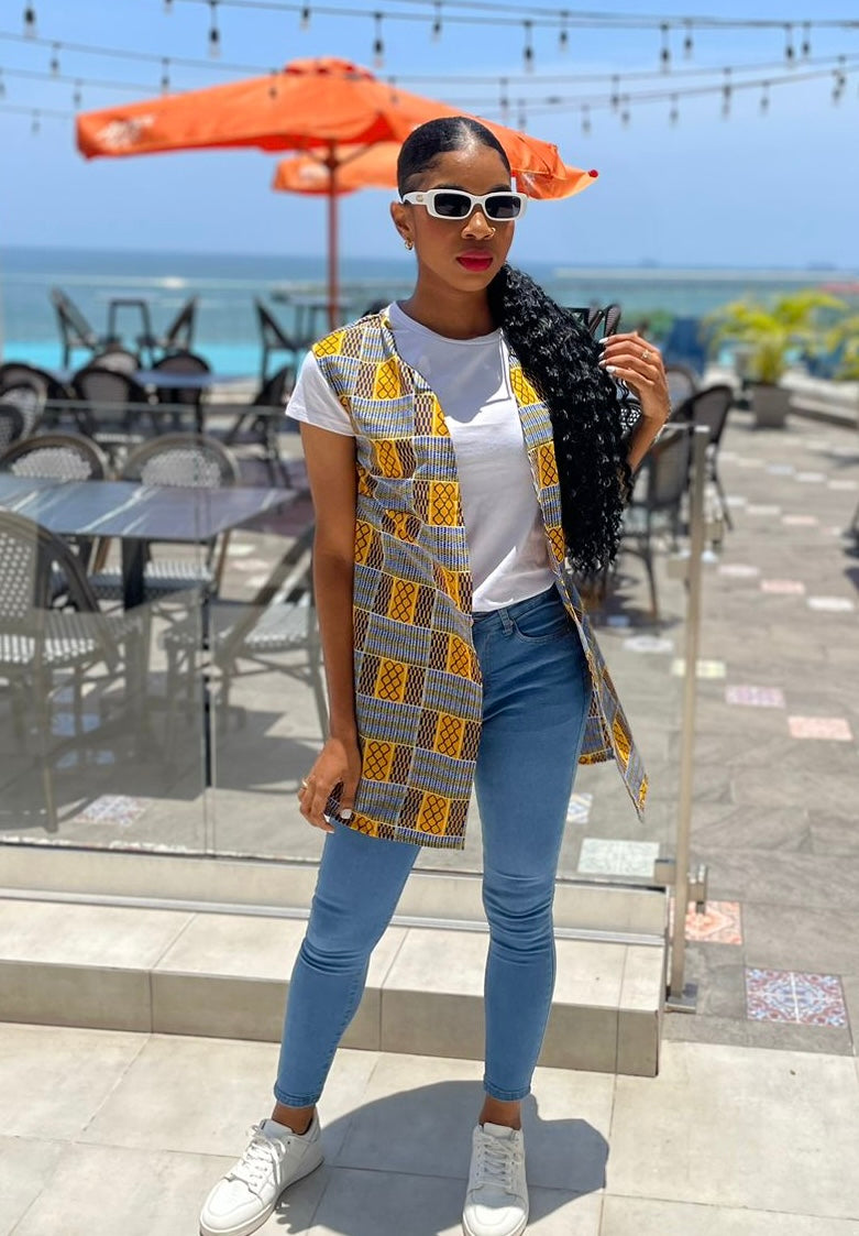 Vest Blue Kente Print - 156