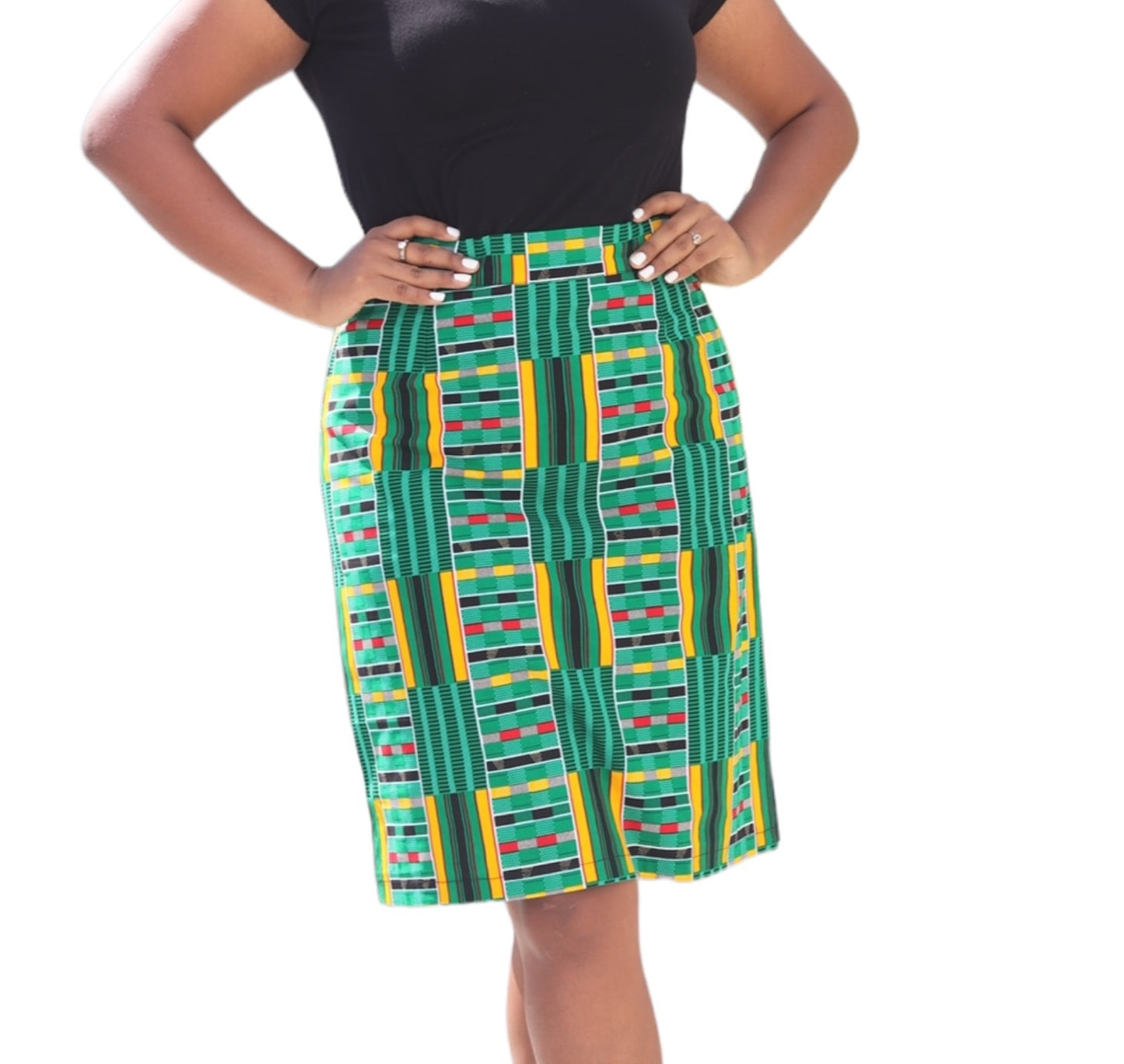 Green Kente Print Short Skirt