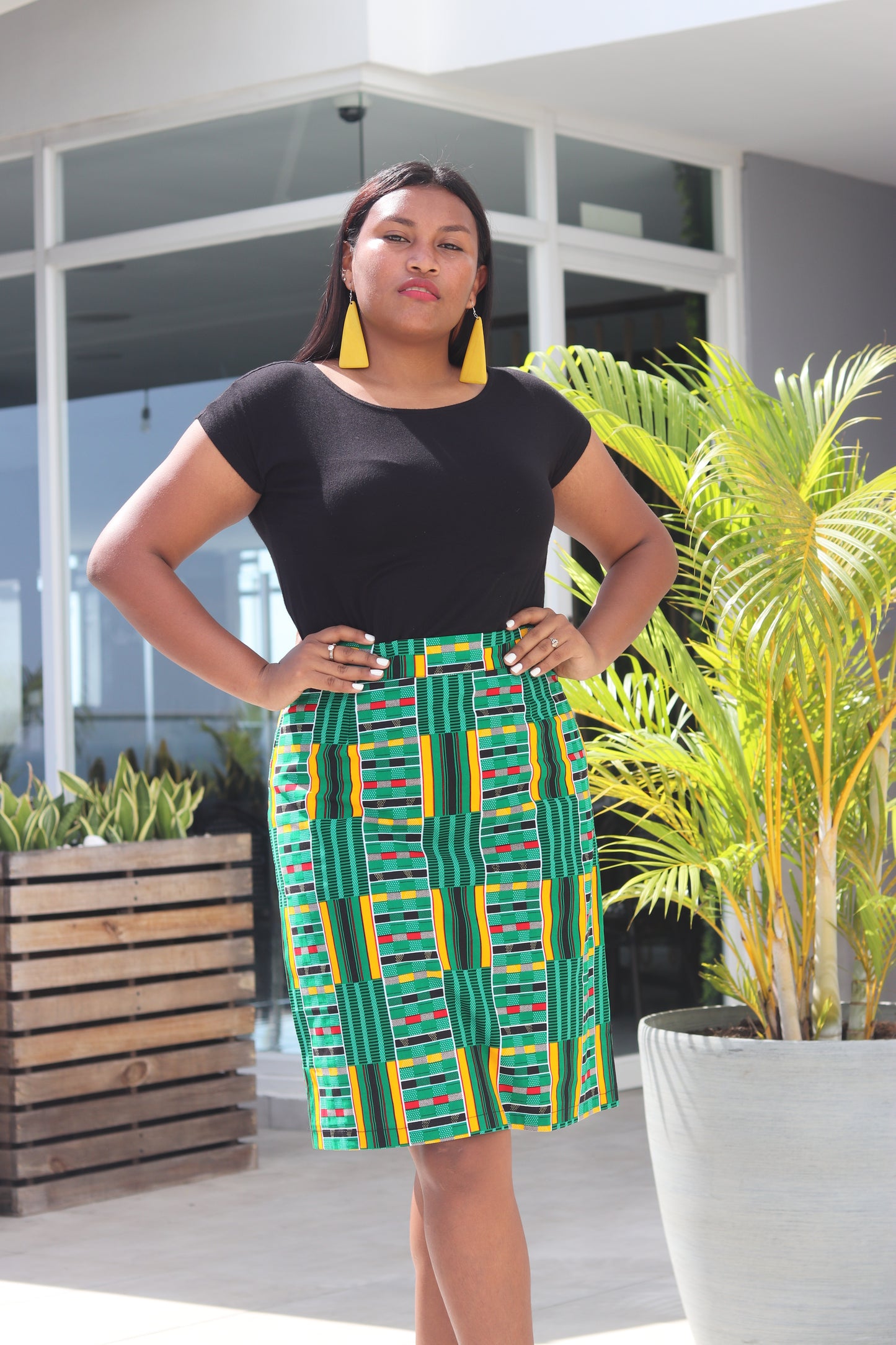 Green Kente Print Short Skirt