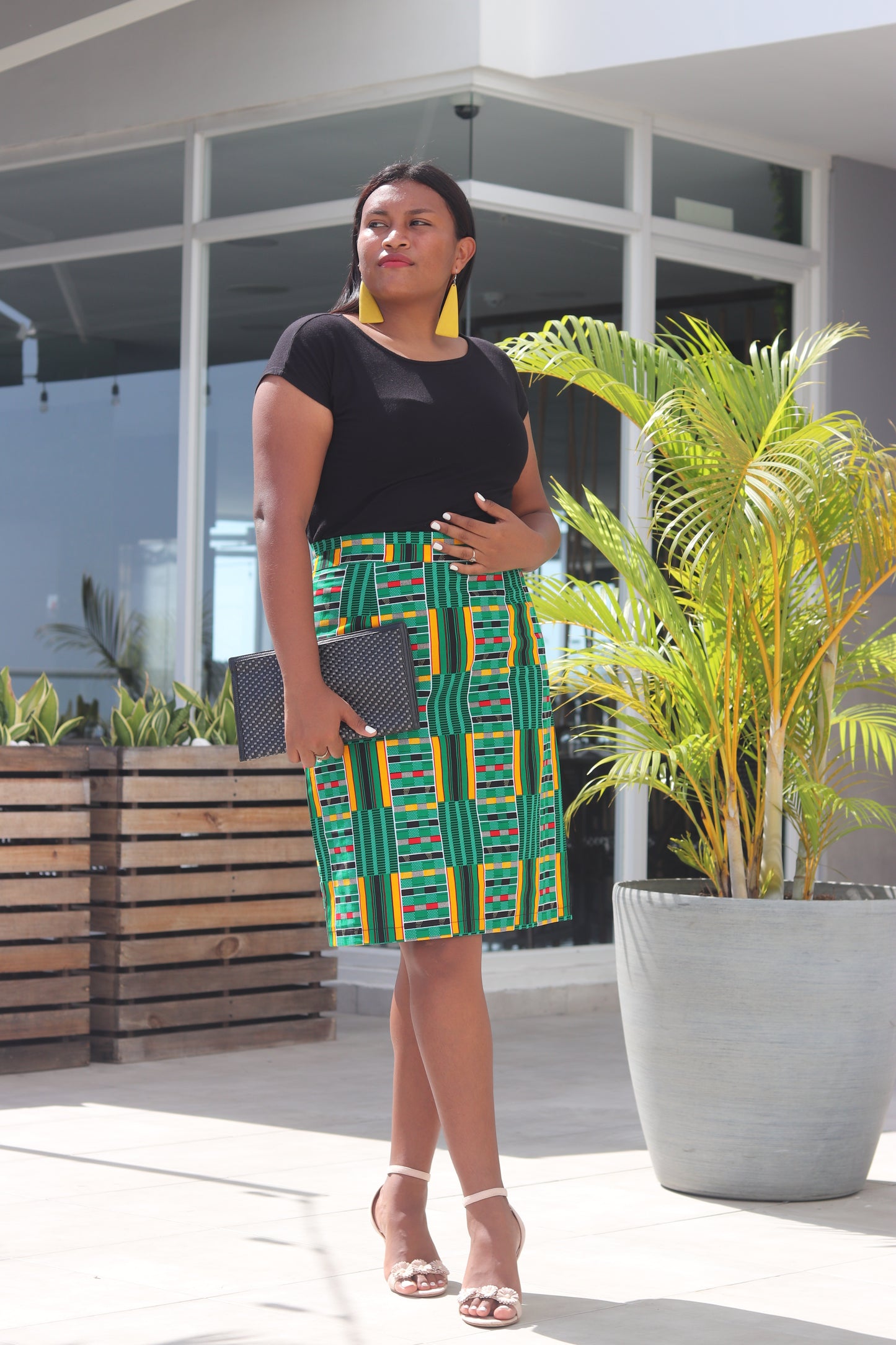 Green Kente Print Short Skirt
