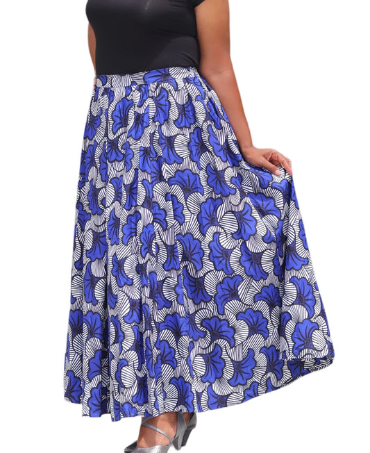 African Print Long Skirt - Ankara Blue
