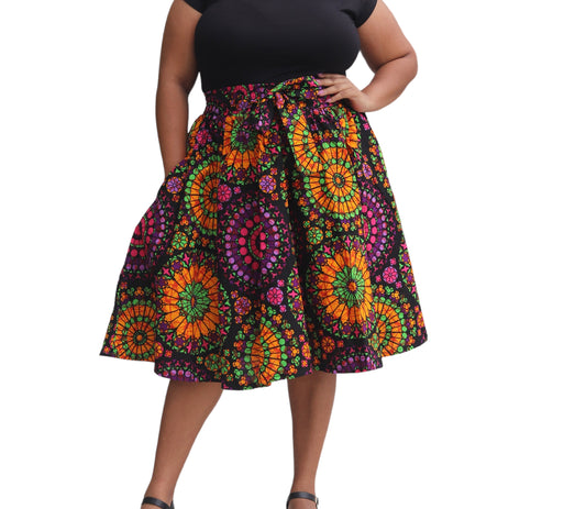 African Print Short Skirt - Colorful Sunburst