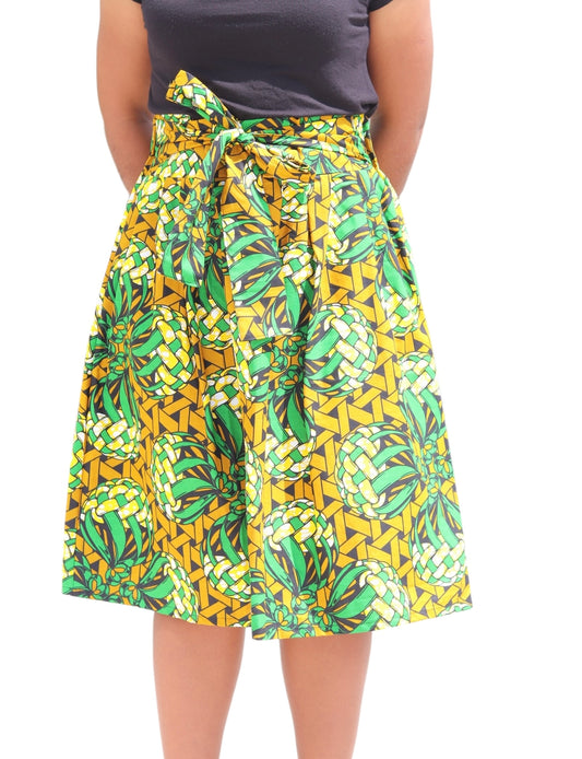 Ankara  Yellow  and Green  Print Short Skirt